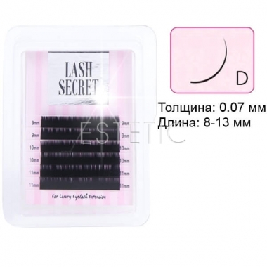 Ресницы Lash Secret завиток D 0,07 (6 лент: длина 8-13 мм), черные