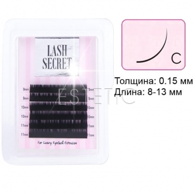 Ресницы Lash Secret завиток C 0,15 (6 лент: длина 8-13 мм), черные