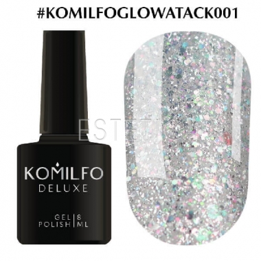 Гель-лак Komilfo Glow Attack №001 (срібло, голографік), 8 мл