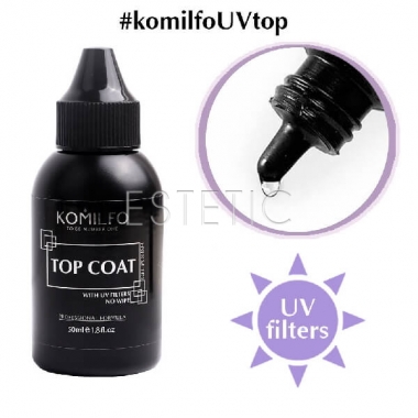 Komilfo No Wipe UV Top - закрепитель для гель-лака БЕЗ липкого слоя с УФ-фильтрами, 50 мл (без кисти)