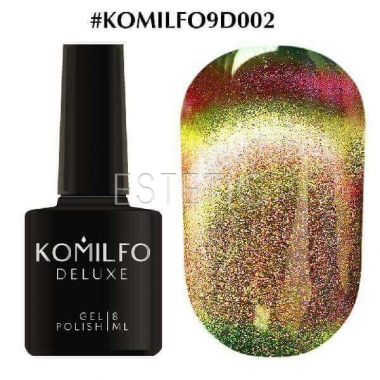 Гель-лак Komilfo 9D Cat's eye №002 (салатово-золотий, магнітний), 8 мл