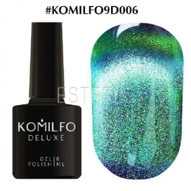 Гель-лак Komilfo 9D Cat's eye №006 (бирюзово-зелений, магнітний), 8 мл