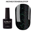 Komilfo No Wipe Top Emerald - топ для гель-лаку без липкого шару з УФ-фільтрами (зелені блискітки), 8 мл