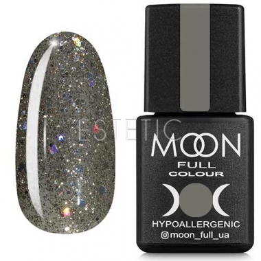 Гель-лак MOON FULL color Gel polish №324 (серебристо-оливковый с разноцветным глиттером), 8 мл