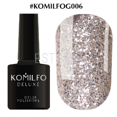 Гель-лак Komilfo DeLuxe Series №G006 (темно-сріблясті насичені блискітки з золотим відливом), 8 мл