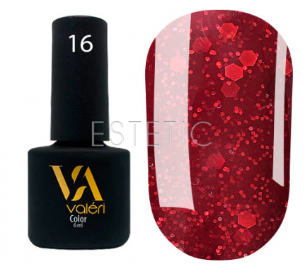 Гель-лак Valeri №016 (бордовий з блискітками), 6 мл 
