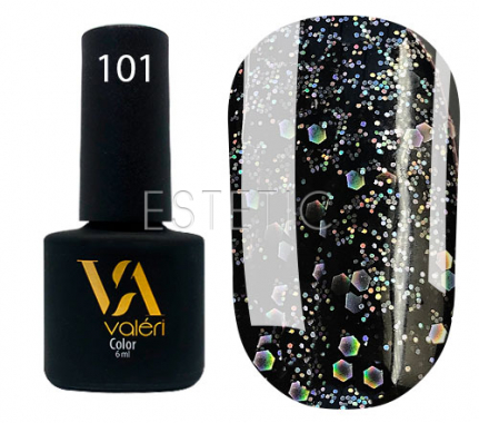 Гель-лак Valeri №101 (чорний з голографічними блискітками), 6 мл 