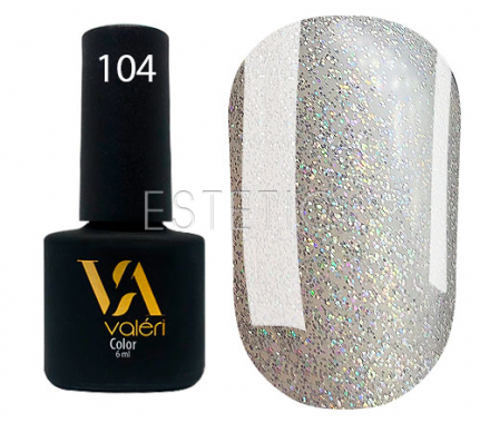 Гель-лак Valeri №104 (серебристый с разноцветными блестками), 6 мл