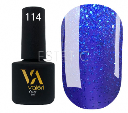 Гель-лак Valeri №114 (синий с синими блестками), 6 мл