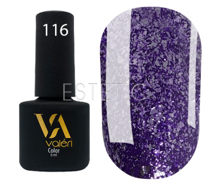 Гель-лак Valeri №116 (сиреневый с серебренными блестками), 6 мл
