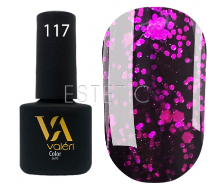 Гель-лак Valeri №117 (чорний напівпрозорий з рожевими блискітками), 6 мл 