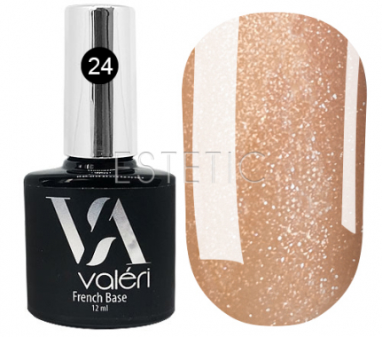 Valeri French base №024 - Камуфлирующая база для гель-лака (коричнево-бежевый с золотистым микроблеском), 12 мл
