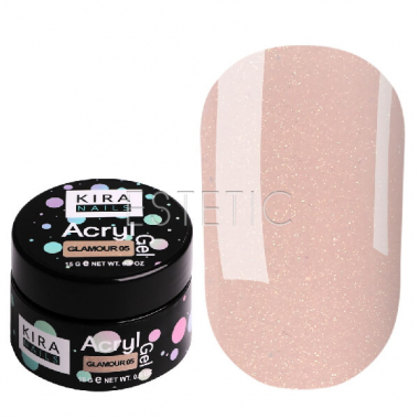Kira Nails Acryl Gel Glamour №05 - Акрил-гель (бежево-персиковий, з шиммером), 15 г 