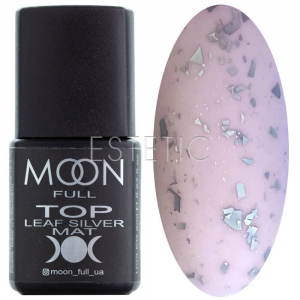 MOON FULL Top Leaf Silver Mat - Топ матовый с серебристыми хлопьями потали (без липкого слоя), 8 мл