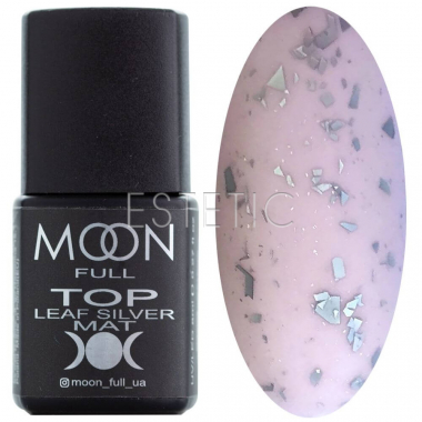 MOON FULL Top Leaf Silver Mat - Топ матовий із сріблястими хлоп'ями поталі (без липкого шару), 8 мл