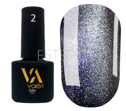 Гель-лак Valeri Crystal Cat Eye №02 (серебро с сине-фиолетовыми частичками, магнитный), 6 мл