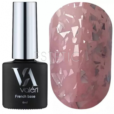 Valeri Base Potal №054 - цветная база для гель-лака (розово-персиковый с серебристой поталью), 6 мл
