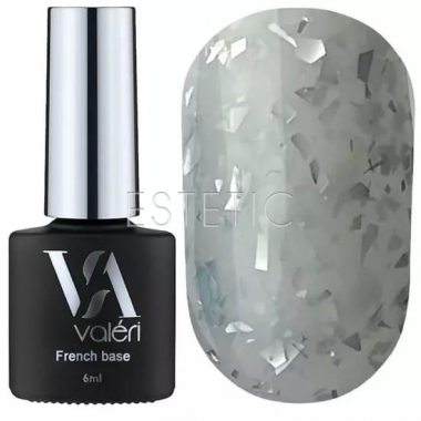 Valeri Base Potal №056 - цветная база для гель-лака (молочно-серый с серебристой поталью), 6 мл