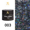 Гель-лак F.O.X Glow Glitter Gel 003 (бірюзовий голографік, блискітки), 5 мл