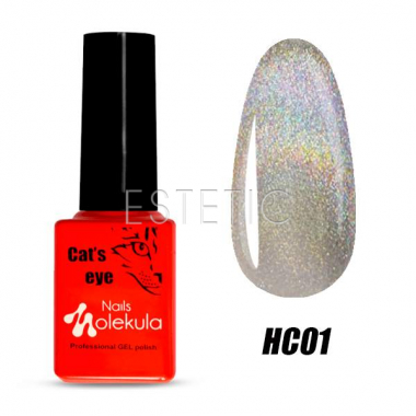 Гель-лак Molekula HOLOGRAPHIC Cat's eye HC01 (сріблястий голографічний), 6 мл