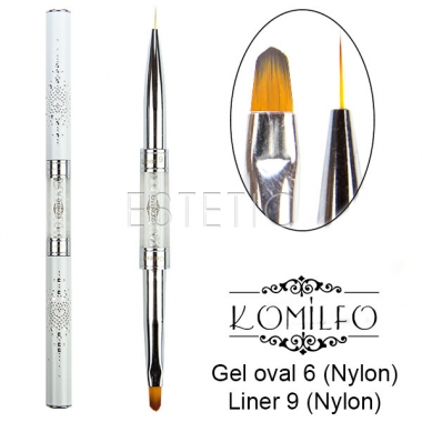 Пензль подвійний Komilfo Double Gel oval 6 (Nylon)/Liner 9 (Nylon)