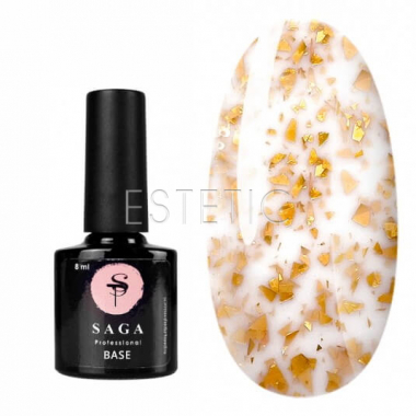 SAGA Professional LEAF BASE №04 - Камуфлирующая база (молочный с золотой поталью), 8 мл