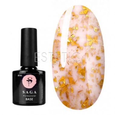 SAGA Professional LEAF BASE №05 - Камуфлирующая база (светло-бежевый с золотой поталью), 8 мл