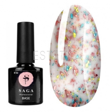 SAGA Professional LEAF BASE №07 - Камуфлююча база (молочний з різнобарвною поталлю), 8 мл