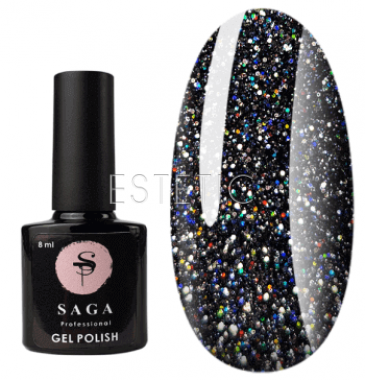 SAGA Professional Fiery Gel №12 - Гель-лак светоотражающий №12 (голографический черный с микроблеском), 8 мл