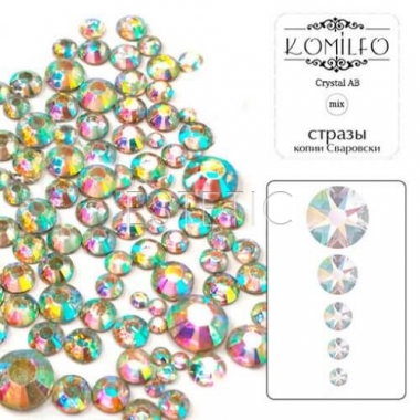 Komilfo стразы копия Сваровски Crystal AB, размер mix (1400 штук в упаковке)