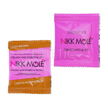 Краска для бровей и ресниц NIKK MOLE Light brown (cветло-коричневая) + кремовый окислитель 3% (в саше по 5 мл)