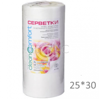  Clean Comfort Салфетки из спанлейса 25*30 см (белые, гладкие), 100шт/рулон