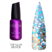 EDLEN Тop Glam Silver - Верхнее покрытие для гель лака с крошкой без липкого слоя, 9 мл