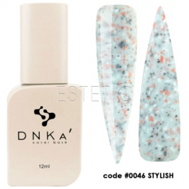 DNKa Cover Base Stylish #0046 - Кольорова база (Мармуровий ніжний блакитно-сірий з чорними та білими частинками різного розміру та частинками поталі), 12 мл