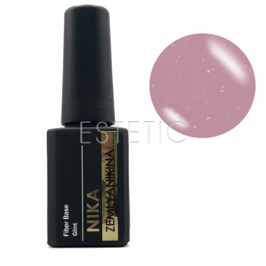 Nika Zemlyanikina Fiber Base Glint - Файбер база для гель-лака (грязно-розовый с блёстками), 15 мл