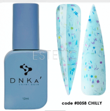 DNKa Cover Base #0058 Chilly - Цветная база для гель-лака (голубой с разноцветной крошкой), 12 мл