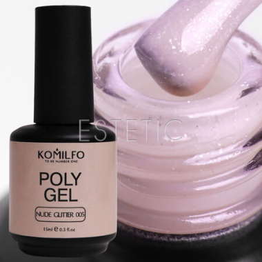 Гель Komilfo PolyGel Nude Glitter 005 нюдовый беж с шиммером, 15 мл