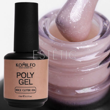 Гель Komilfo PolyGel Beige Glitter 006 бежевый з шиммером, 15 мл