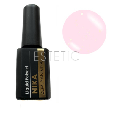Nika Zemlyanikina Liquid Polygel Pink Opal - Акригель для укрепления ногтевой пластины (светло-розовый с хлопьями потали), 15 мл