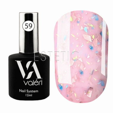 Valeri Base Potal №59 - Цветная база (нежно-розовая с хлопьями разноцветной потали), 12 мл