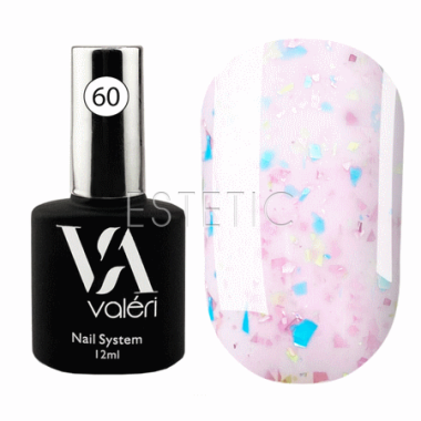 Valeri Base Potal №60 - Цветная база (молочно-розовая с хлопьями разноцветной потали), 12 мл