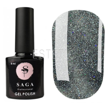 SAGA Professional Fiery Gel №38 - Гель-лак светоотражающий №38 (темный серый с серебристым и разноцветным микроблеском), 8 мл