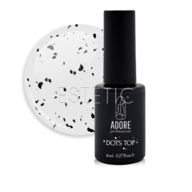 Топ для гель-лака ADORE Dot's Top №1 glossy, глянцевый прозрачный с чёрной крошкой, 8 мл