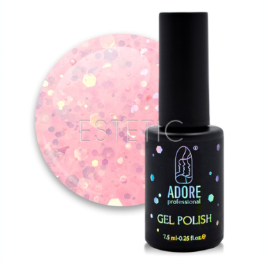 Гель-лак ADORE Gel Polish G-02 rihanna, полупрозрачный розовый с персиковым глитером, 7,5 мл