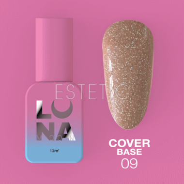 База LUNA Cover Base №09 камуфлирующая, светло-бежевая с разноцветным микроблеском, 13 мл