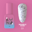 База Luna Marble Base №01 молочно-голубая с черно-белой крошкой с коралловой поталью, 13 мл