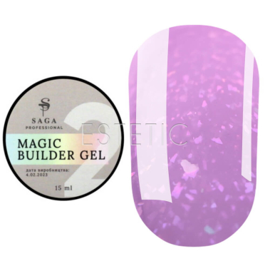 Гель SAGA Builder Gel magic 02 молочно-ліловий з блакитною поталлю, 15 мл