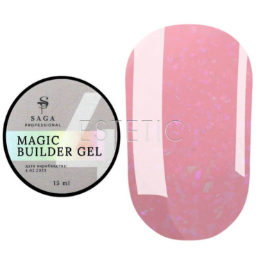Гель SAGA Builder Gel magic 04 ніжний рожево-бежевий з голубою поталлю,15 мл