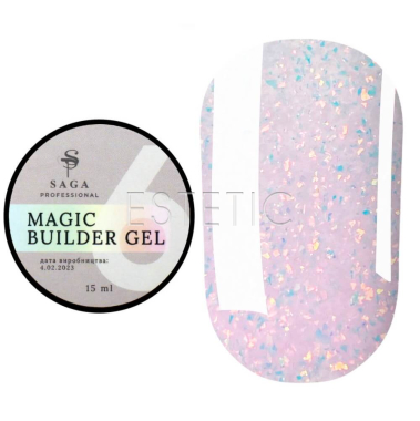 Гель SAGA Builder Gel magic 06 ніжно-рожевий холодний з пластівцями поталі, 15 мл