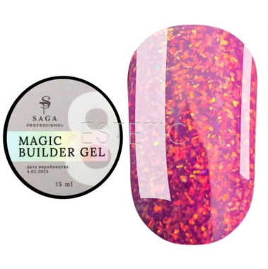 Гель SAGA Builder Gel magic 08 розовый с хлопьями потали, 15 мл